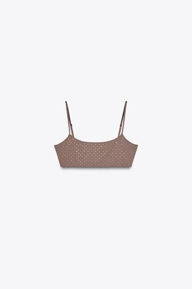 Zara SHIMMER CROPPED TOP - Brown / Taupe