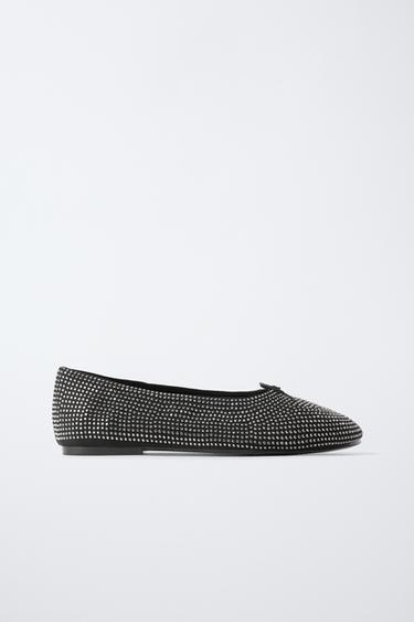 RHINESTONE BALLET FLATS - Black by Zara