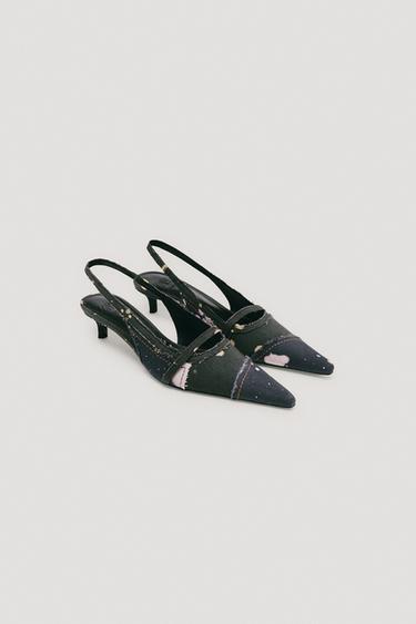 Zara LIMITED EDITION DENIM SLINGBACK SHOES - Black