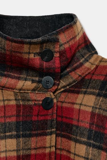 ZW COLLECTION LIMITED EDITION WOOL BLEND CHECK CAPE - bordeaux/ecru by Zara - Image 7