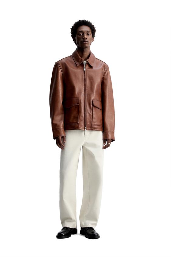 Chaqueta De Cuero Zara Faux Hombre Verde De Zara Hombre Chaqueta