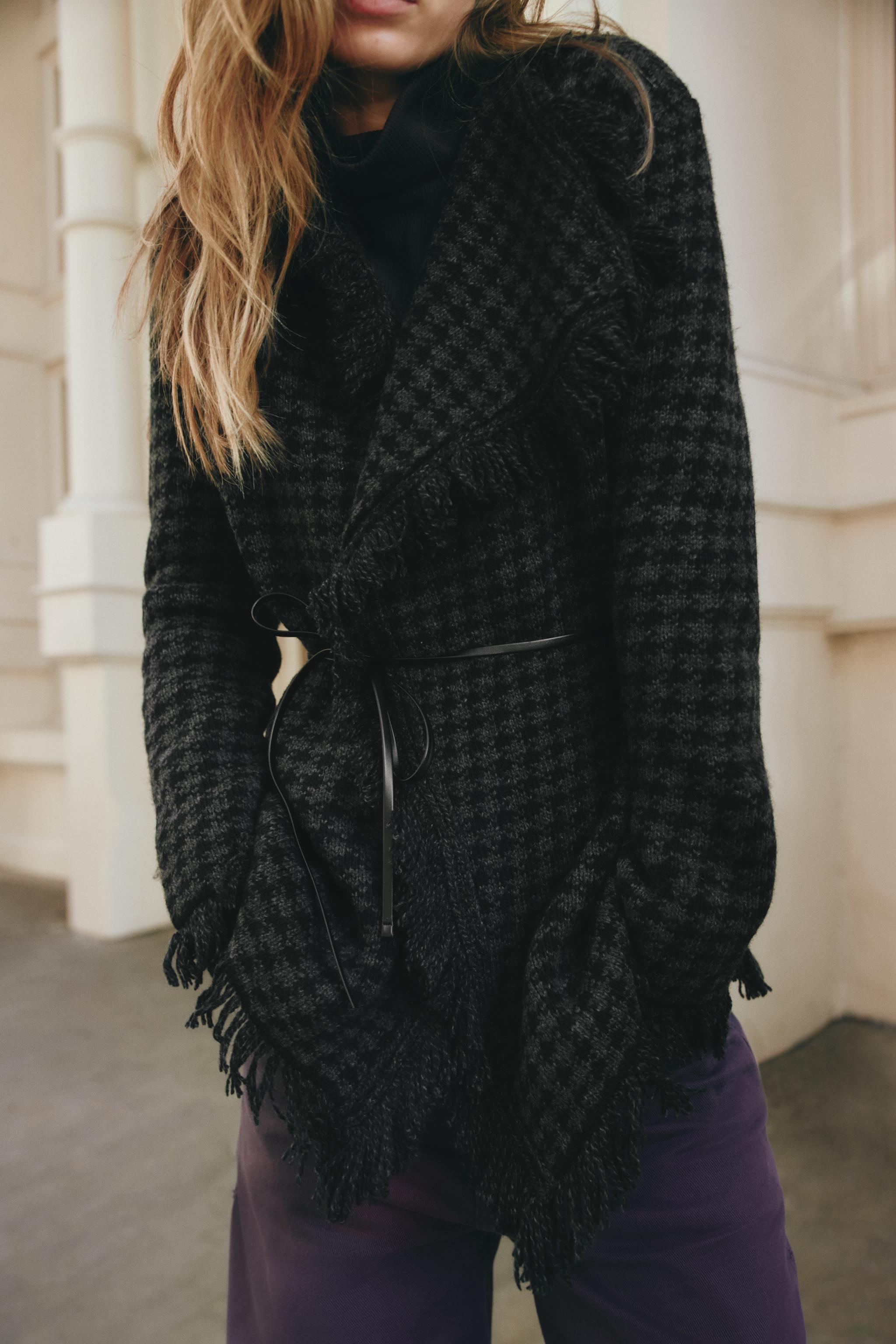 Houndstooth Cardigan With Belt by Zara