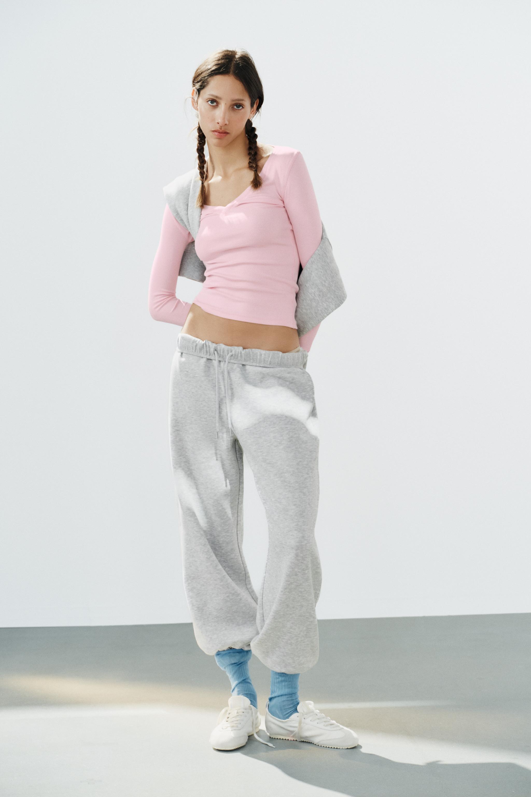 RIBBED LONG-SLEEVE T-SHIRT — Pink