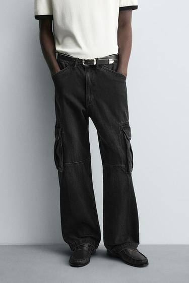 JEANS CARGO CALÇA RETA - Preto da Zara