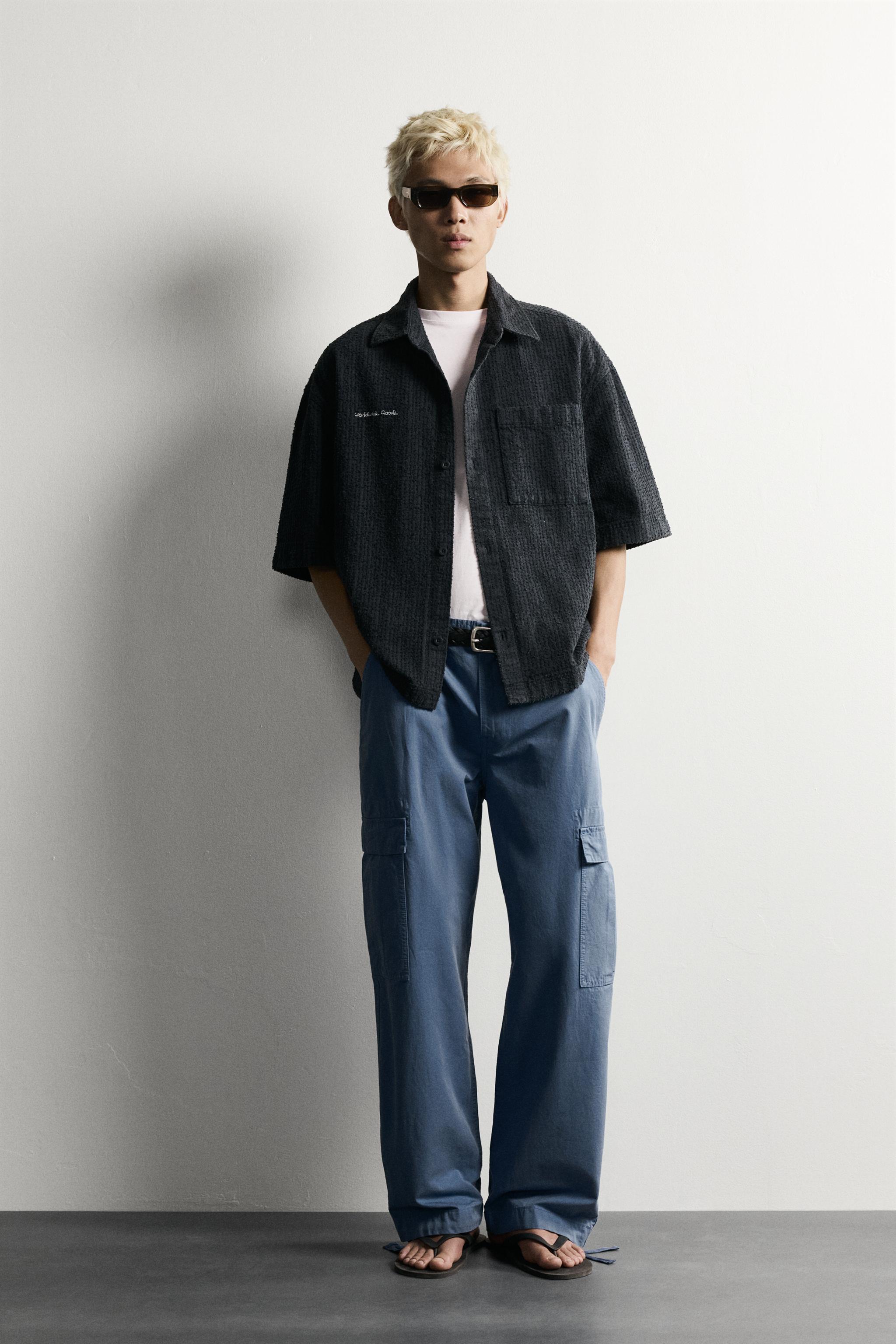 TEXTURED EMBROIDERED BOXY FIT OVERSHIRT