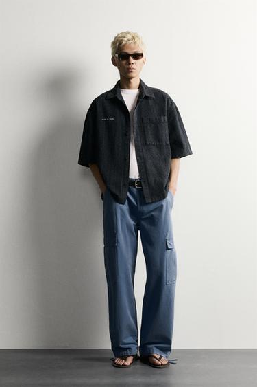 SURCHEMISE COUPE BOXY TEXTURÉE BRODÉE - Bleu marine de Zara
