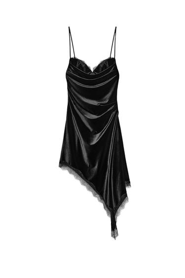 VESTIDO VELVET ASIMÉTRICO ENCAJE
