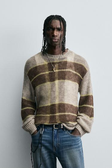 PULLOVER MIT GESTREIFTEM STRUKTURMUSTER - Braun / Braungrau von Zara