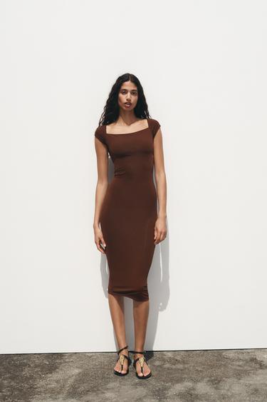 POLYAMIDE MIDI DRESS - Chocolate by Zara