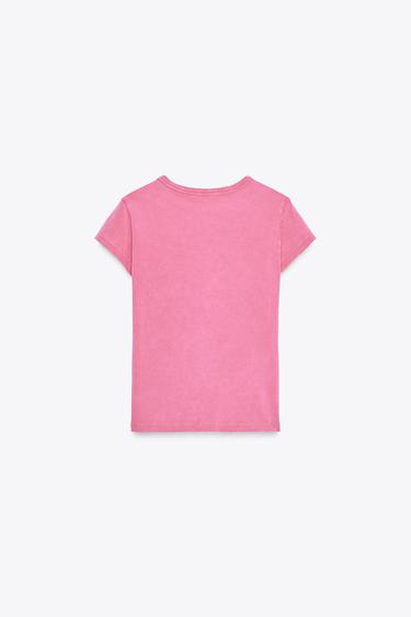 WASHED-EFFECT RHINESTONE T-SHIRT - Pink by Zara - Image 7