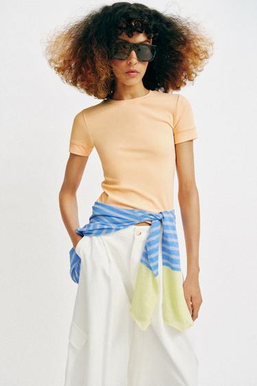 MINIMALIST SHORT SLEEVE T-SHIRT - Peach by Zara