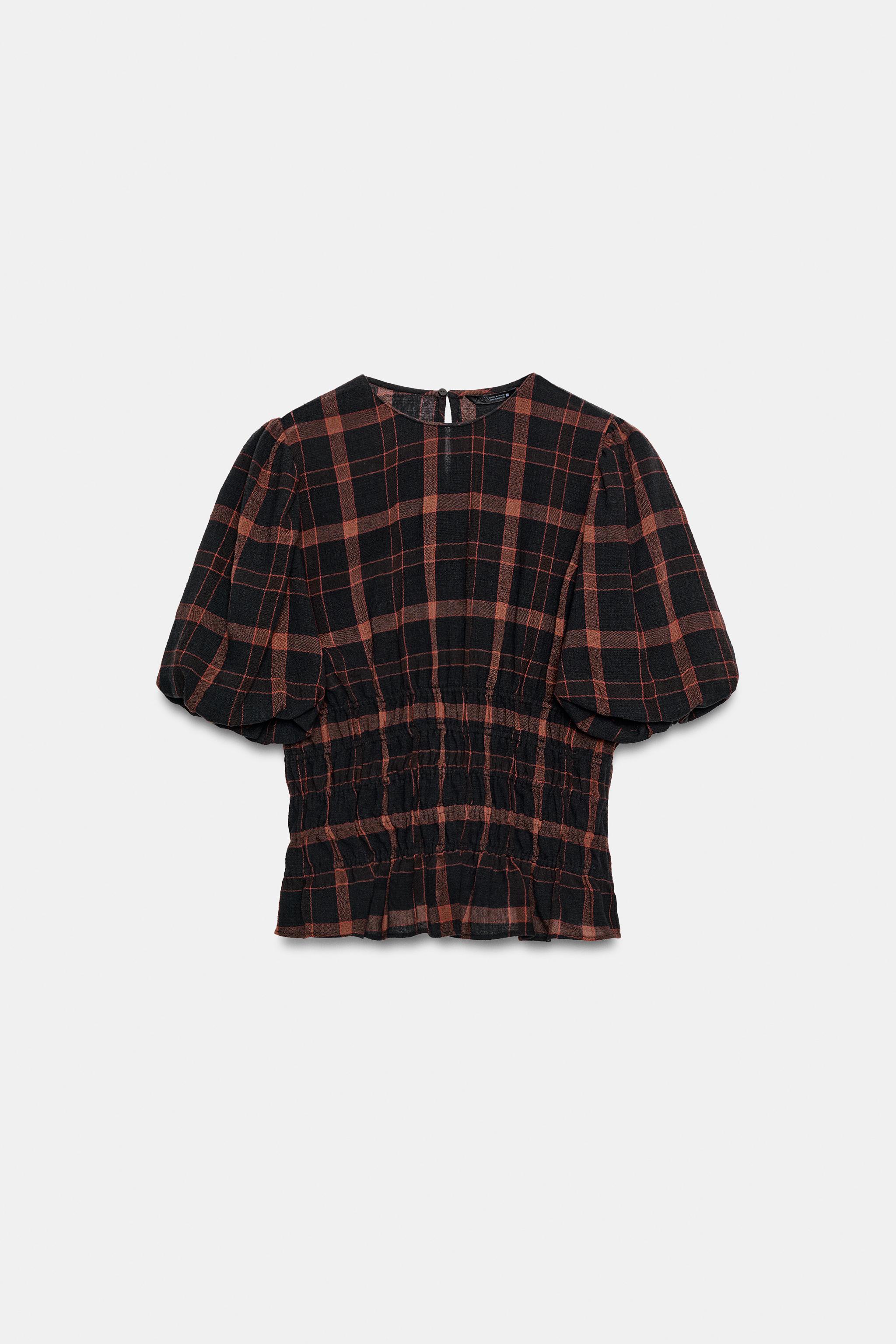 CHECK SHIRT WITH GATHERED DETAIL - BLACK/ORANGE | ZARA South Africa