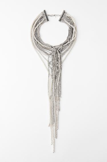 FAUX PEARL AND RHINESTONE NECKLACE -  by Zara