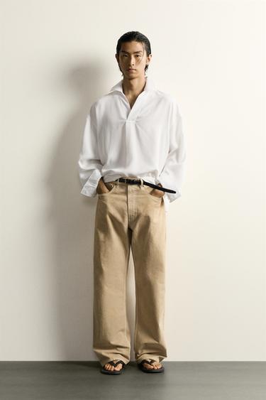 ÁO SƠ MI POLO DÁNG SUÔNG HỌA TIẾT JACQUARD KẺ SỌC - Màu trắng từ Zara - Hình ảnh 0