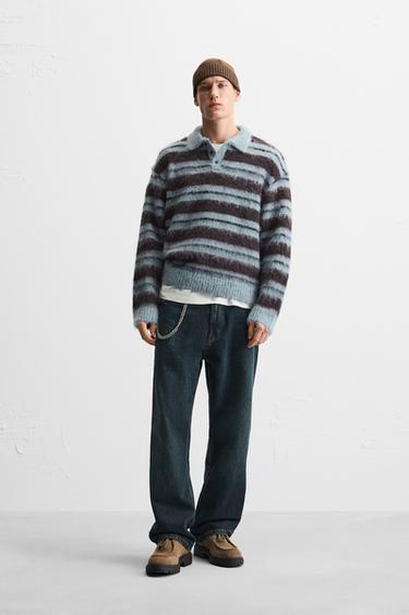 BRUSHED STRIPE KNIT POLO SHIRT - Aquamarine by Zara - Image 0