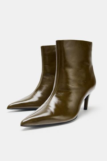 BOTTINES EN CUIR À TALONS INCURVÉS - Vert de Zara - Image 4