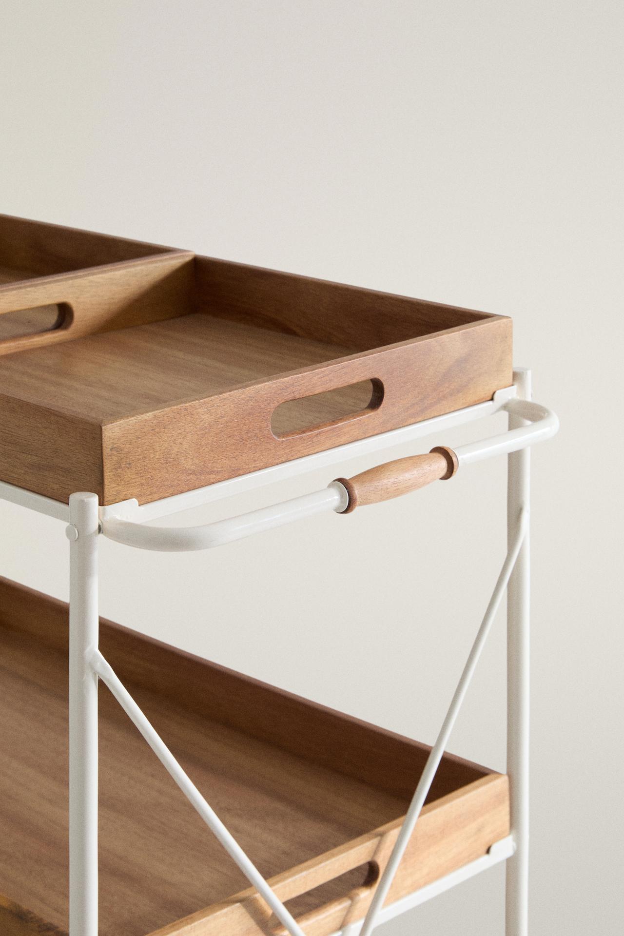 FOLDABLE METAL AND WOOD WAITER TROLLEY — Light beige