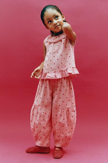 CHECK TOP WITH EMBROIDERED HEARTS - Reddish by Zara