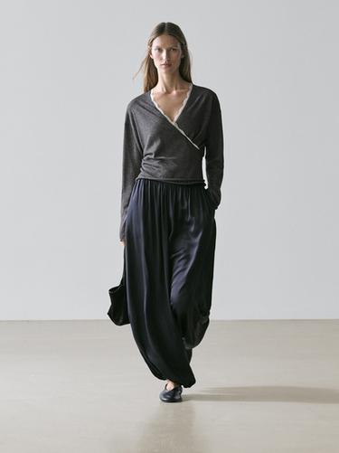 Cardigan cache-cœur à dentelle - Gris anthracite de Zara