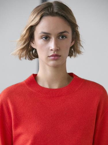 Zara Wool knit sweater with waist detail - Neon pink