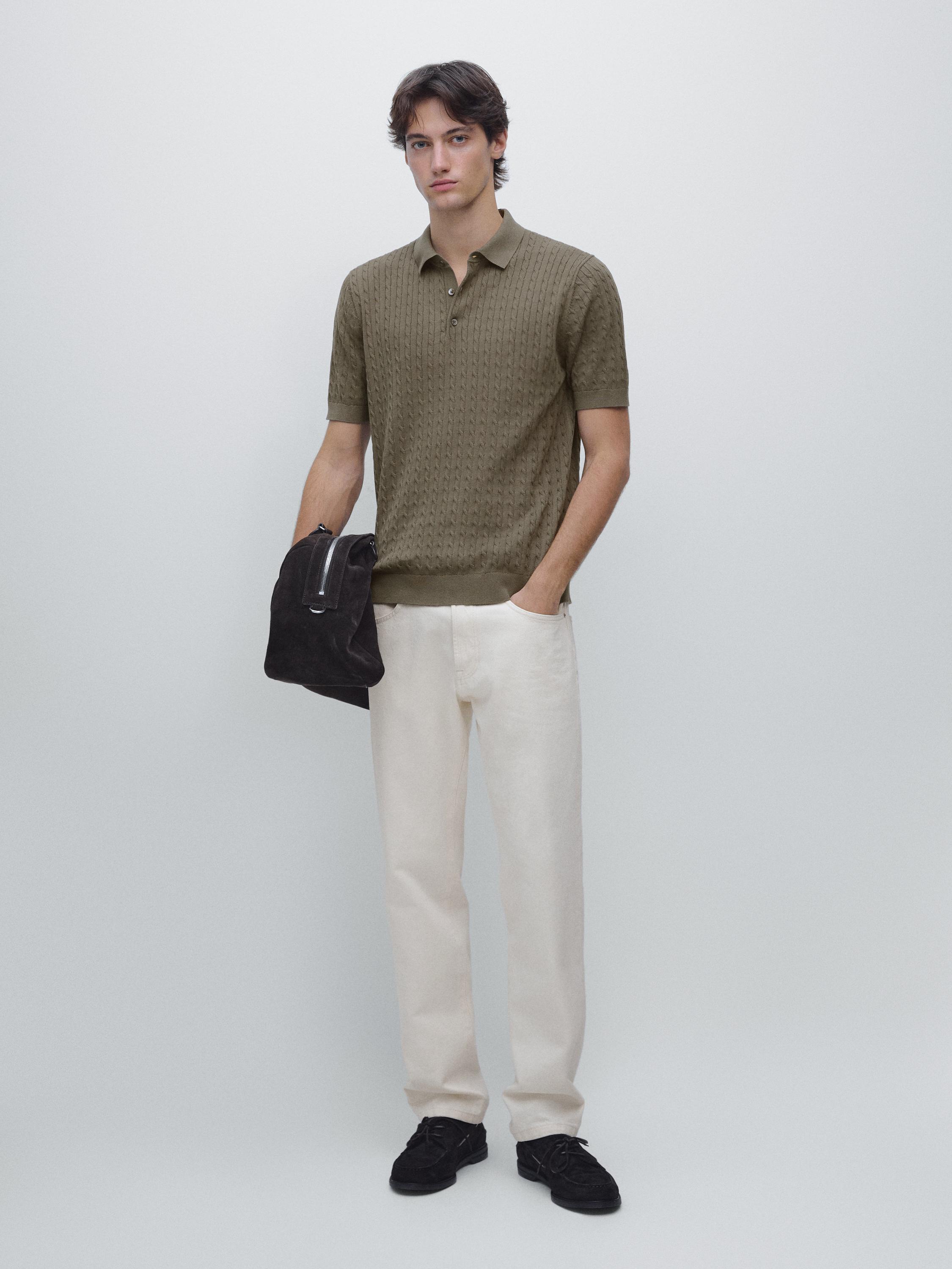 Polo en maille tressée 100 % coton
