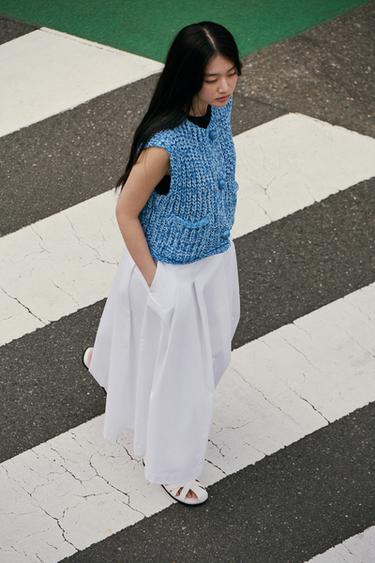 チャンキーニット ベストブルーZaraのチャンキーニット ベスト - ブルー 