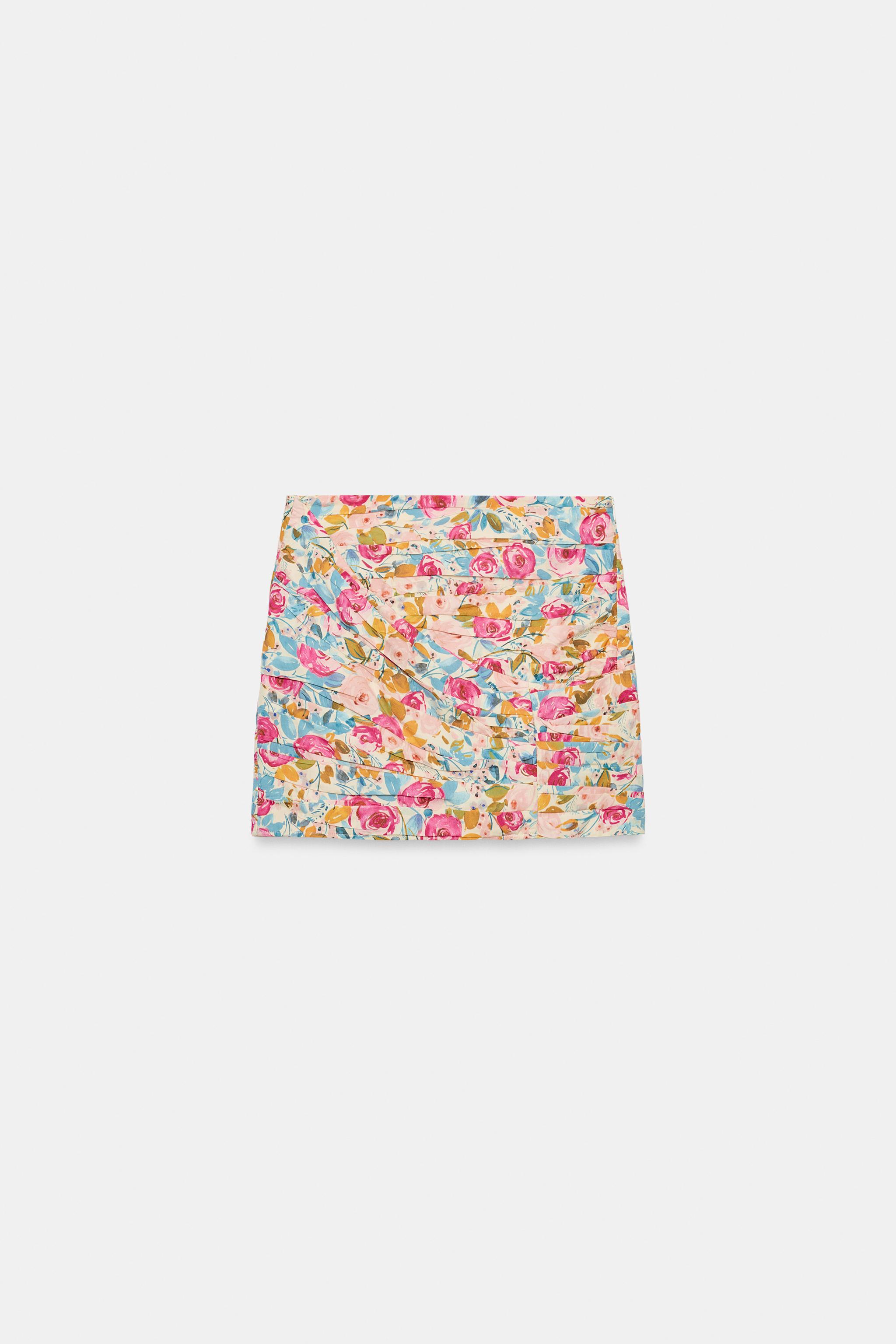 DRAPED FLORAL PRINT MINI SKIRT