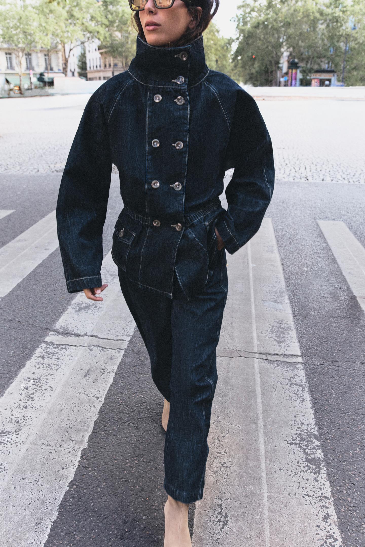 Женская куртка Zara Z1975 Denim Contrast-Topstitch, цвет: Синий