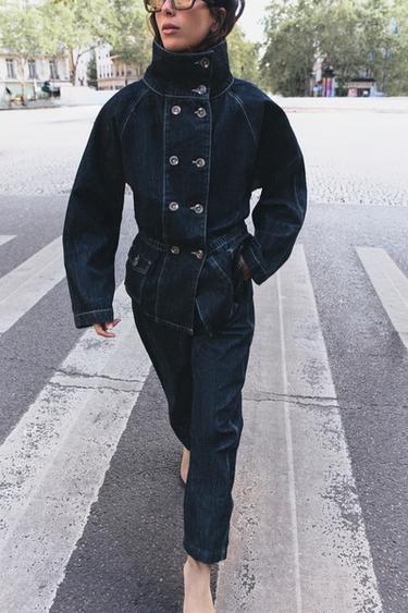VESTE Z1975 EN DENIM À SURPIQÛRES CONTRASTÉES - Bleu de Zara - Image 0
