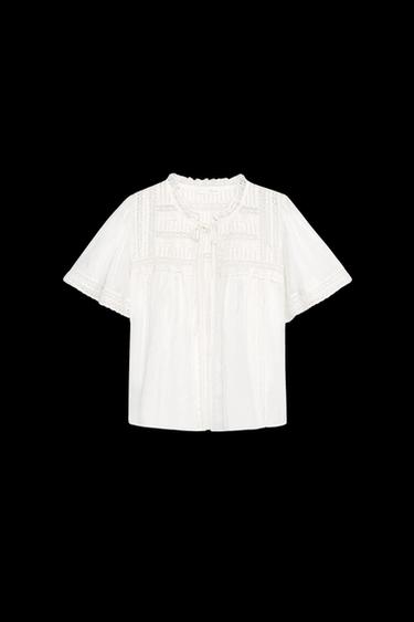 Zara LACE SATIN TOP - ZW COLLECTION - White - Image 0
