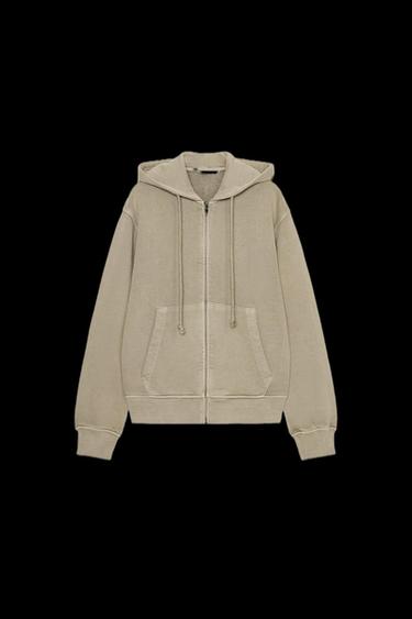 Zara WASHED EFFECT HOODIE - Stone