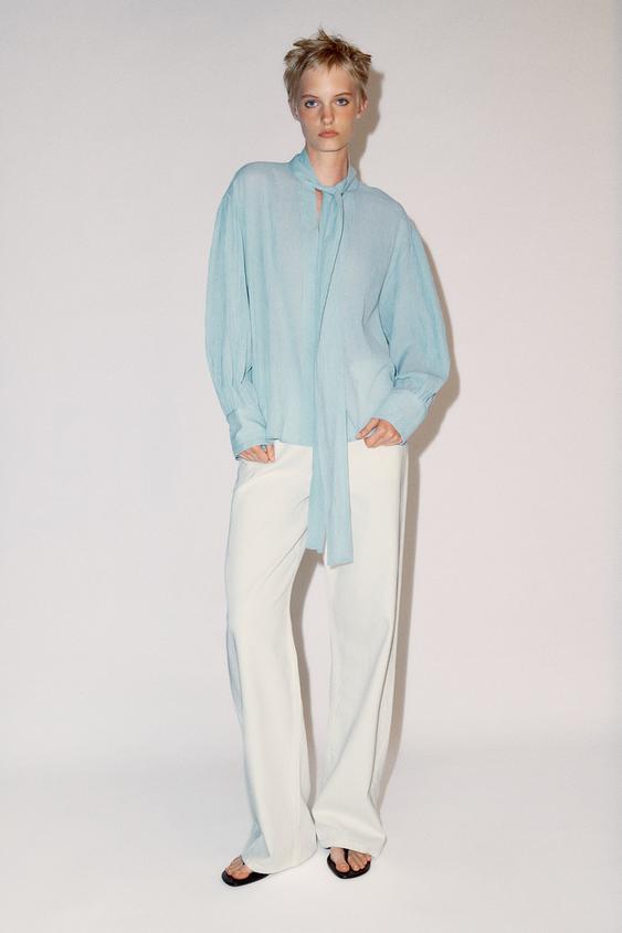 CAMISA LAZADA RAYAS ZW COLLECTION - Azules de Zara - Imagen 0
