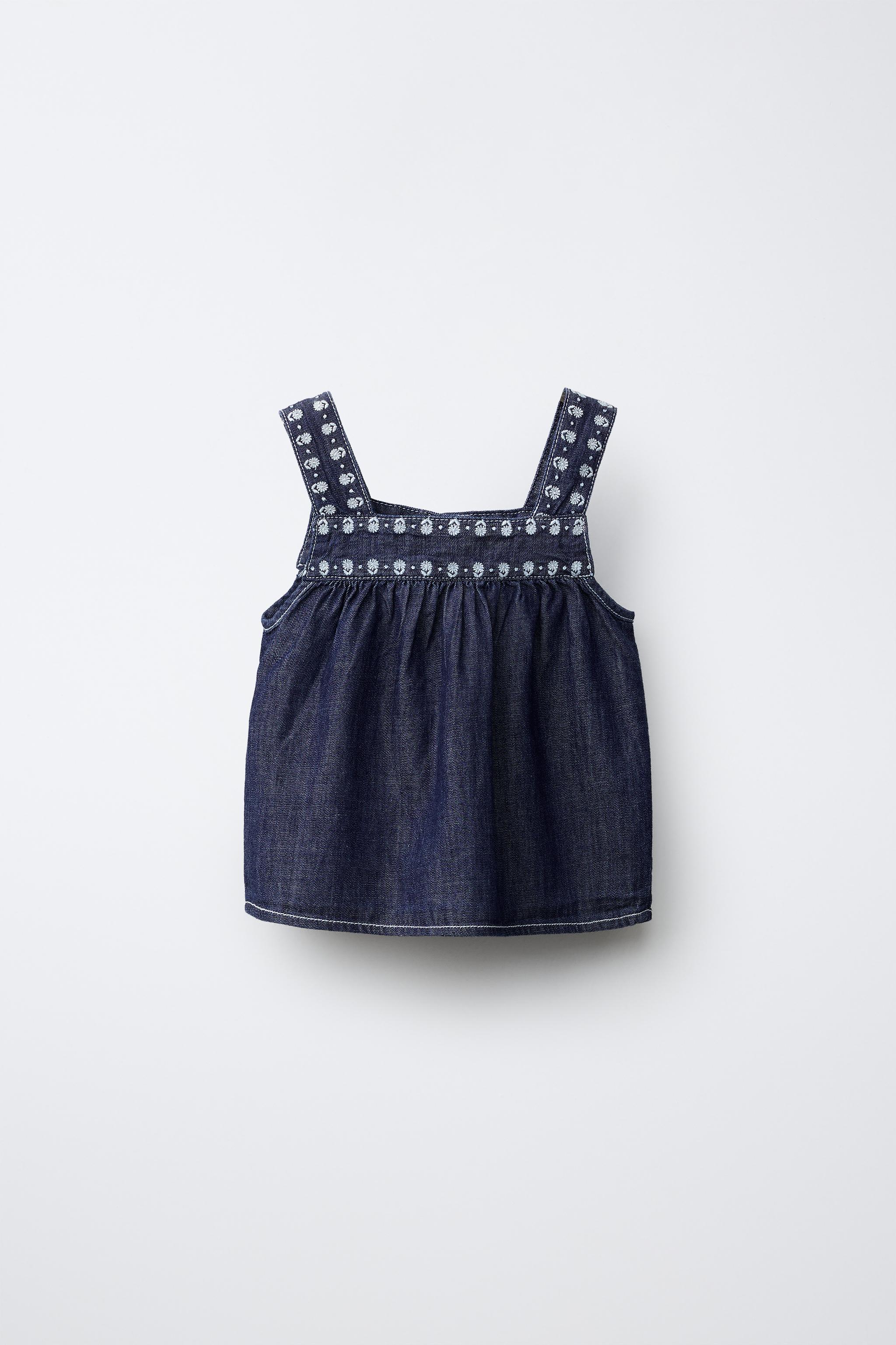 Детские рубашки Zara FLORAL EMBROIDERED FLOWY DENIM TOP — фото 3