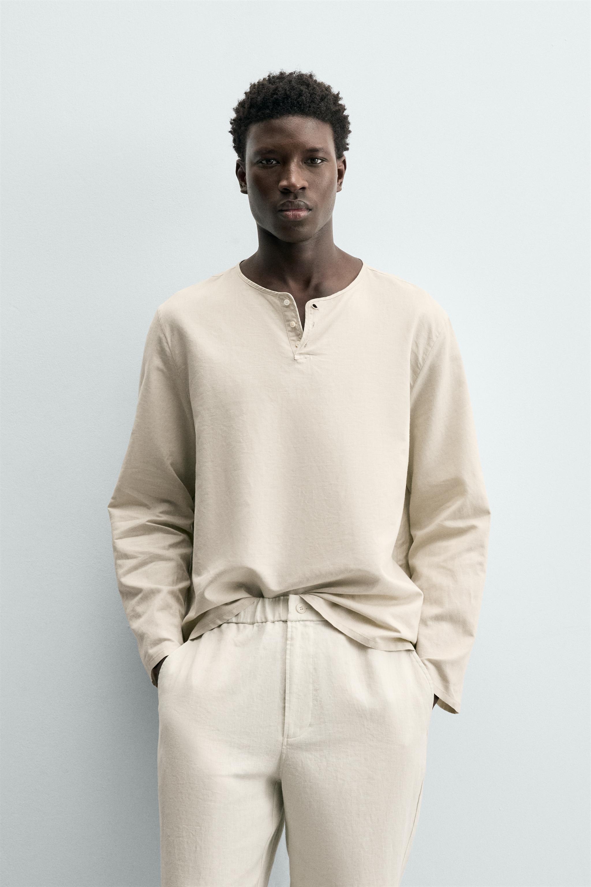 HEMP - COTTON HENLEY SHIRT — Sand