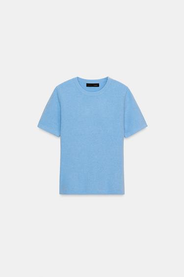SOFT-TOUCH KNIT SHORT SLEEVE JUMPER - Light blue by Zara