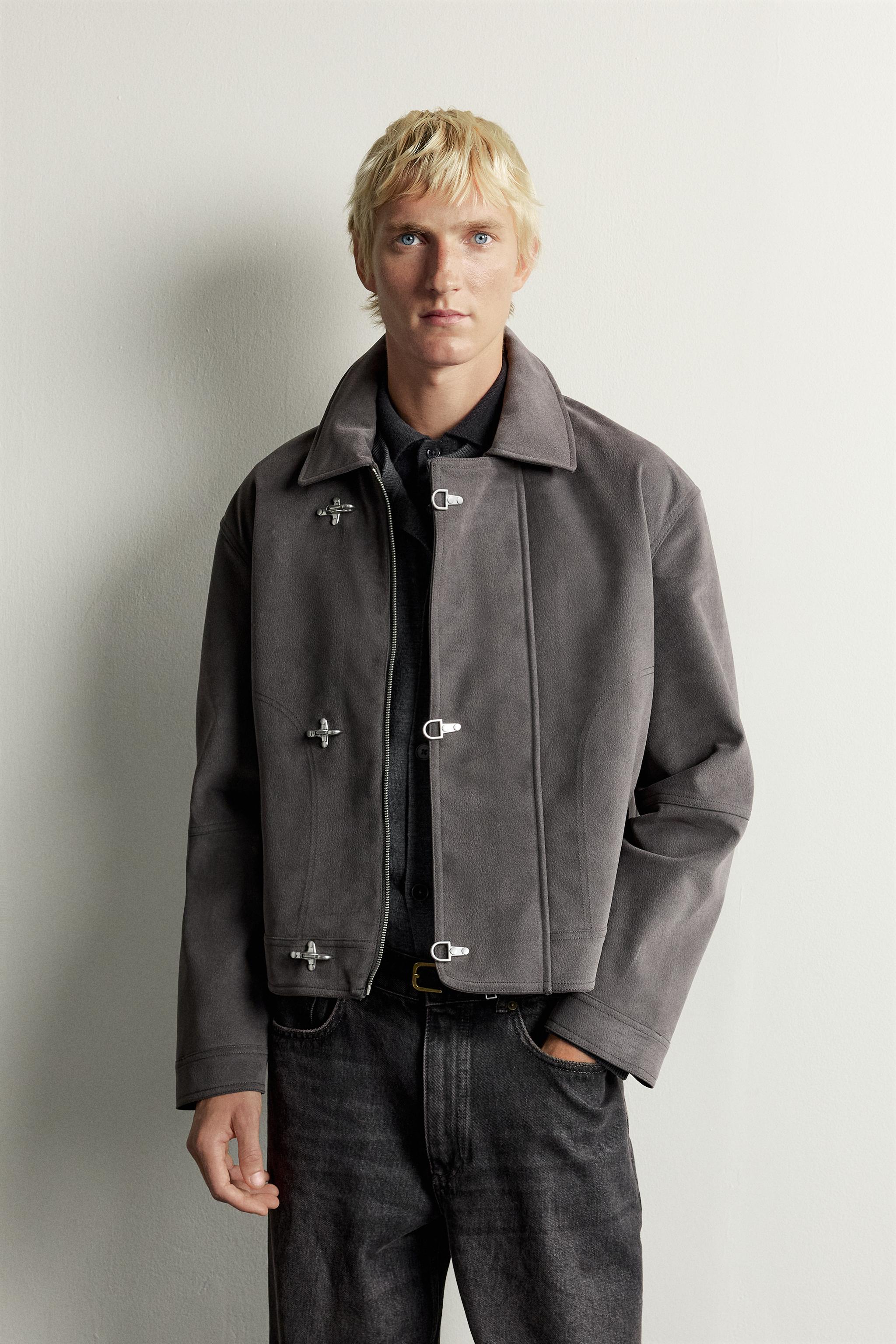 SUEDE-EFFECT JACKET WITH FROG FASTENING
