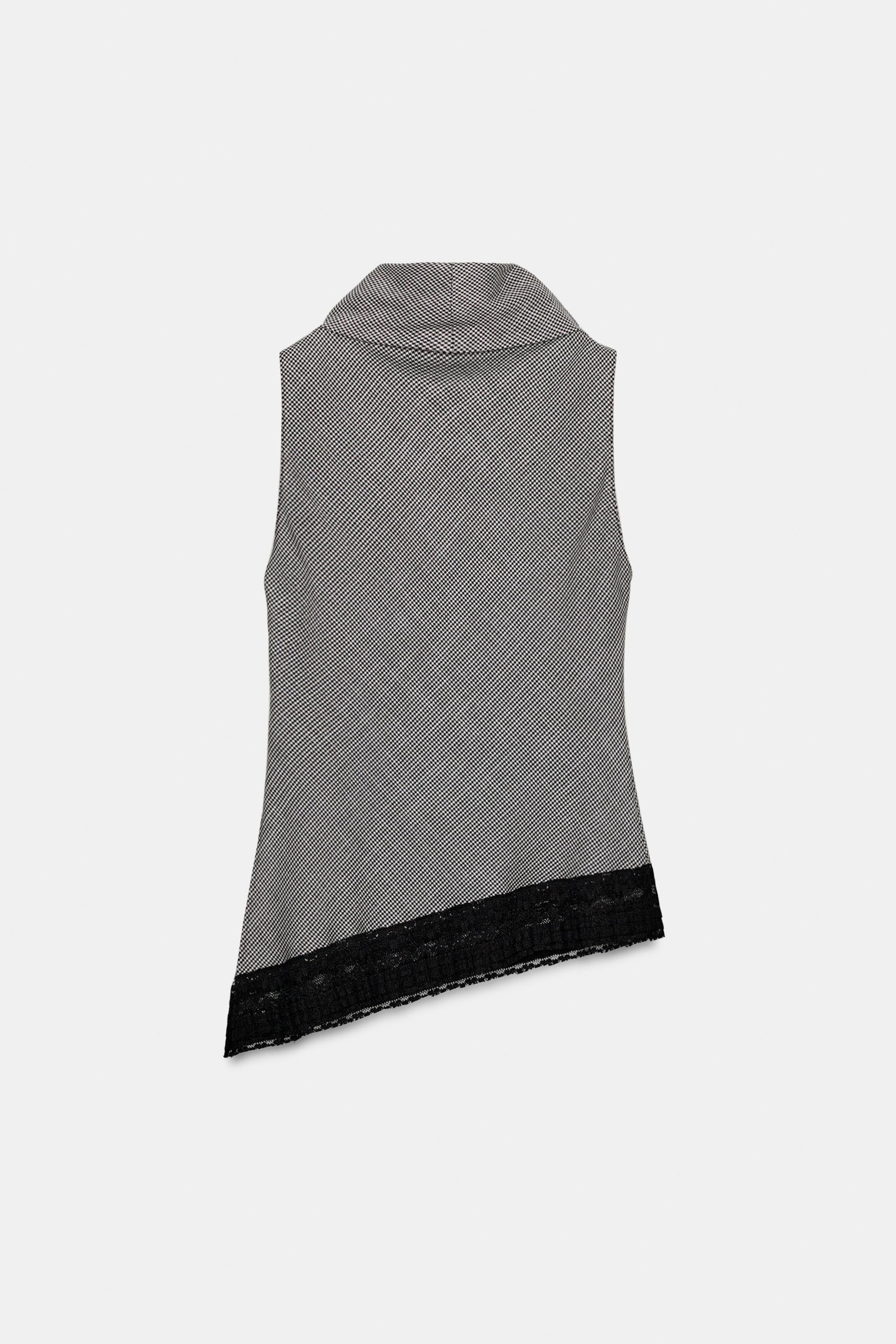 TOP PIED-DE-POULE BAS ASYMÉTRIQUE DENTELLE