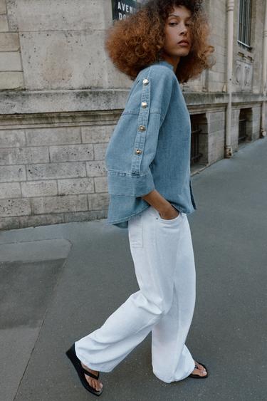 CHEMISE EN DENIM À MANCHES LARGES Z1975 - Indigo de Zara - Image 4