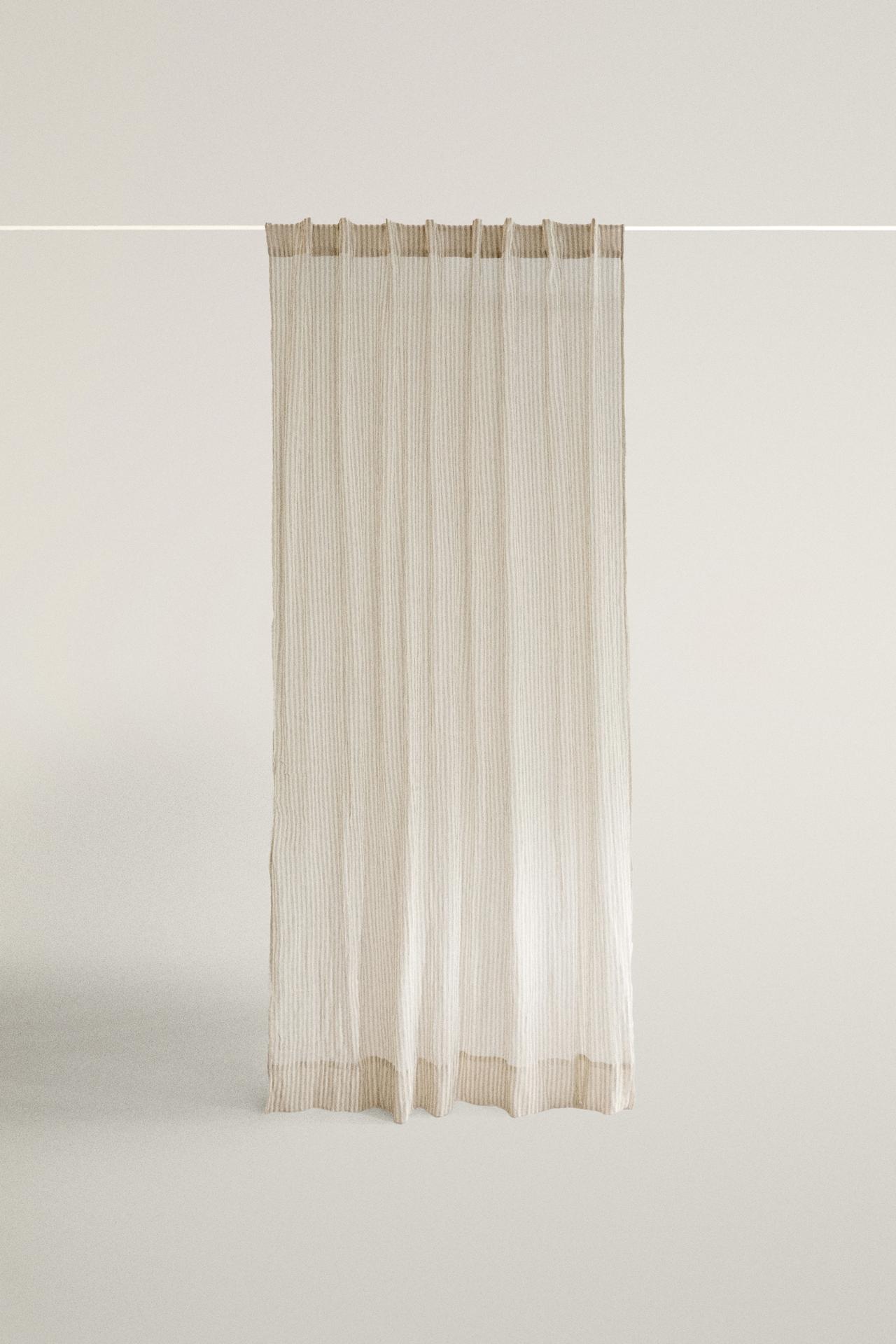 STRIPED CHIFFON CURTAIN — Light blue
