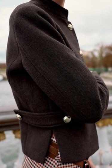 WOOL BLEND HIGH NECK JACKET - Brown by Zara - Image 3