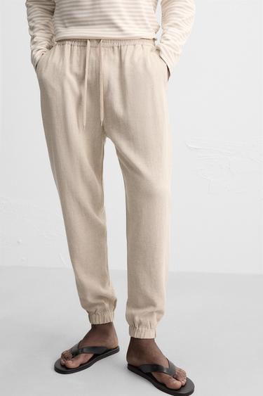 REGULAR FIT VISCOSE-LINEN TROUSERS - Light beige by Zara - Image 4