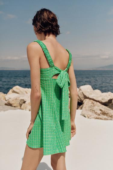 GINGHAM SHORT DRESS - Greens by Zara - Image 4
