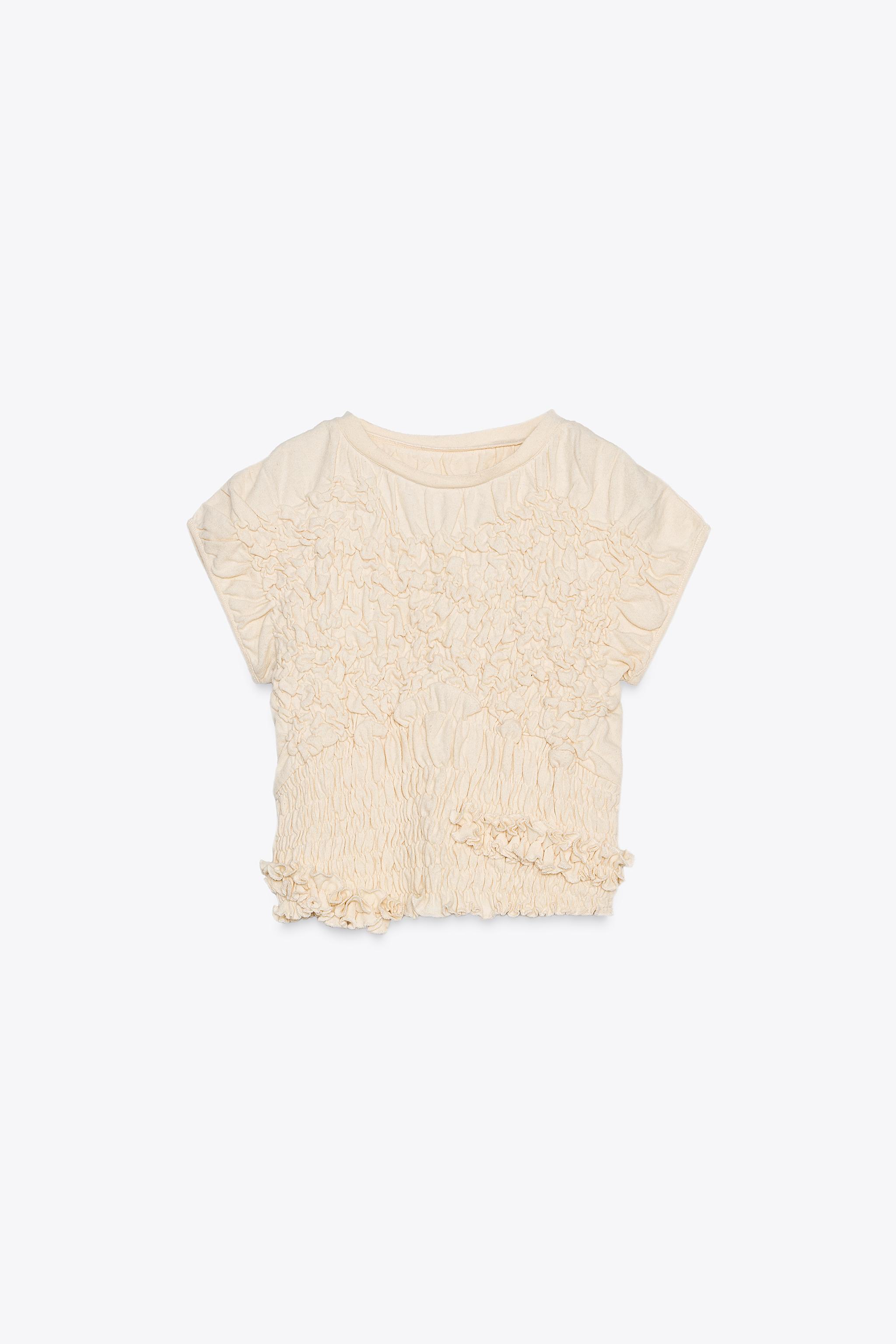 ♡せんよー。♡ TEXTURED ELASTIC T-SHIRT X FANGLU LIN - Ecru | ZARA United