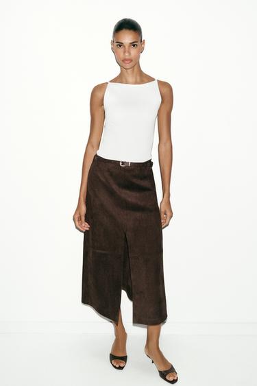JUPE EFFET DAIM AVEC CEINTURE - Marron chocolat de Zara