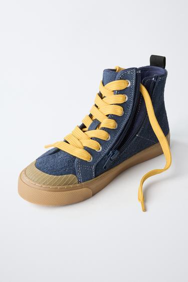 BASKETS MONTANTES EN CUIR - Bleu de Zara - Image 2