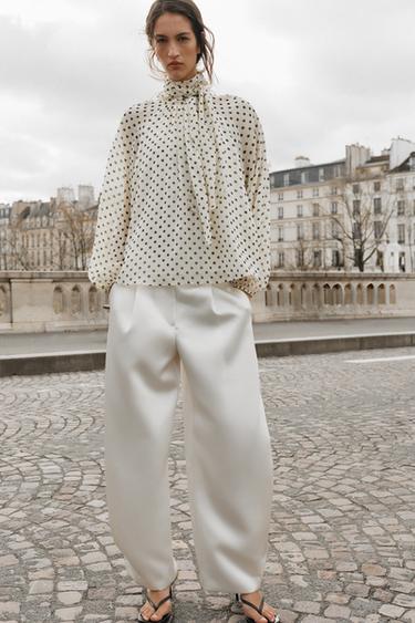 POLKA DOT BLOUSE WITH BOW - Ecru / Black by Zara