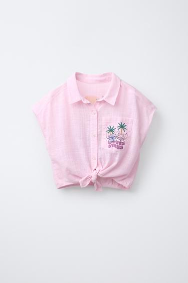 Zara LILO & STITCH © DISNEY TIE-FRONT SHIRT - Pink