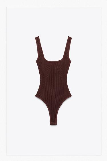 BODY ESTRUTURADO COM ALÇAS - Bordô-escuro da Zara