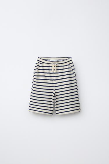 ENSEMBLE T-SHIRT ET BERMUDA À RAYURES TEXTURÉES - Écru / Bleu marine de Zara - Image 3