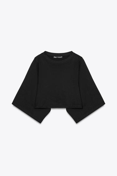 CAMISETA CROP MANGA AMPLIA - Negro de Zara